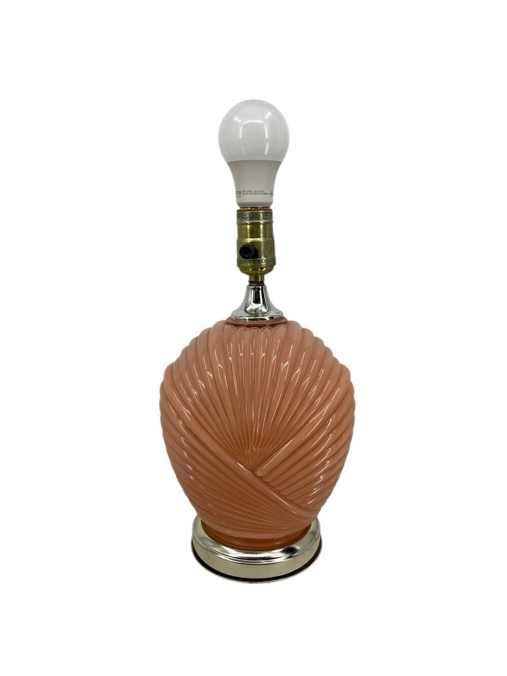Vintage Art Deco Revival Shell Lamp Pleated Draped 1980’s Peach Glass